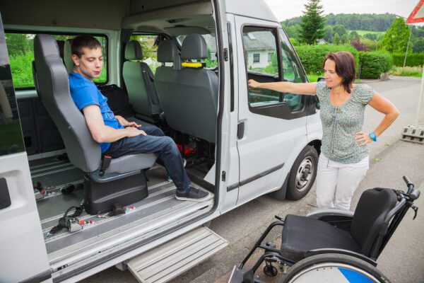 Handicapped,Boy,Is,Picked,Up,By,School,Bus